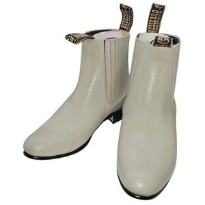 Gray Leather Sole Botin Charro Cowboy Western Ankle Boots Mens Sz 6.5